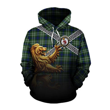 Spottiswood Crest Tartan Cotton Hoodie with Golden Lion Emblem Celtic Style Pullover Hoodie XS - Tartan Vibes Clothing