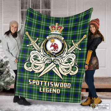 Spottiswood Tartan Blanket with Clan Crest and the Golden Sword of Courageous Legacy X-Large 59 x 79 inches 150 x 200 cm - Tartan Vibes Clothing