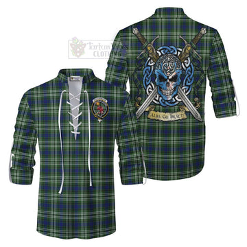 Spottiswood Tartan Ghillie Kilt Shirt with Family Crest Celtic Skull Style Men - Tartan Vibes Clothing