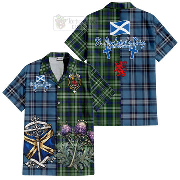 Spottiswood Tartan Hawaiian Shirt Happy St. Andrew's Day Half Tartan Style Kid - Tartan Vibes Clothing