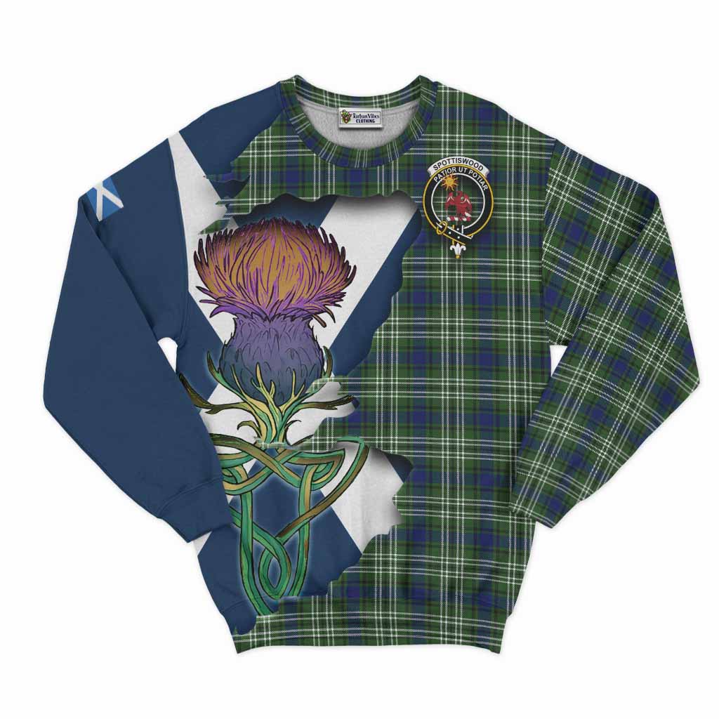 Tartan Vibes Clothing Spottiswood Tartan Family Crest Sweatshirt Scottish Thistle Celtic Inspired