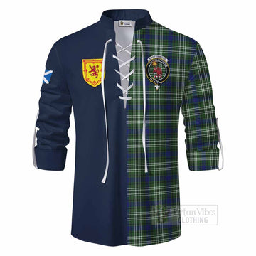Spottiswood Tartan Ghillie Kilt Shirt Alba with Scottish Lion Royal Arm Half Style - Tartan Vibes Clothing