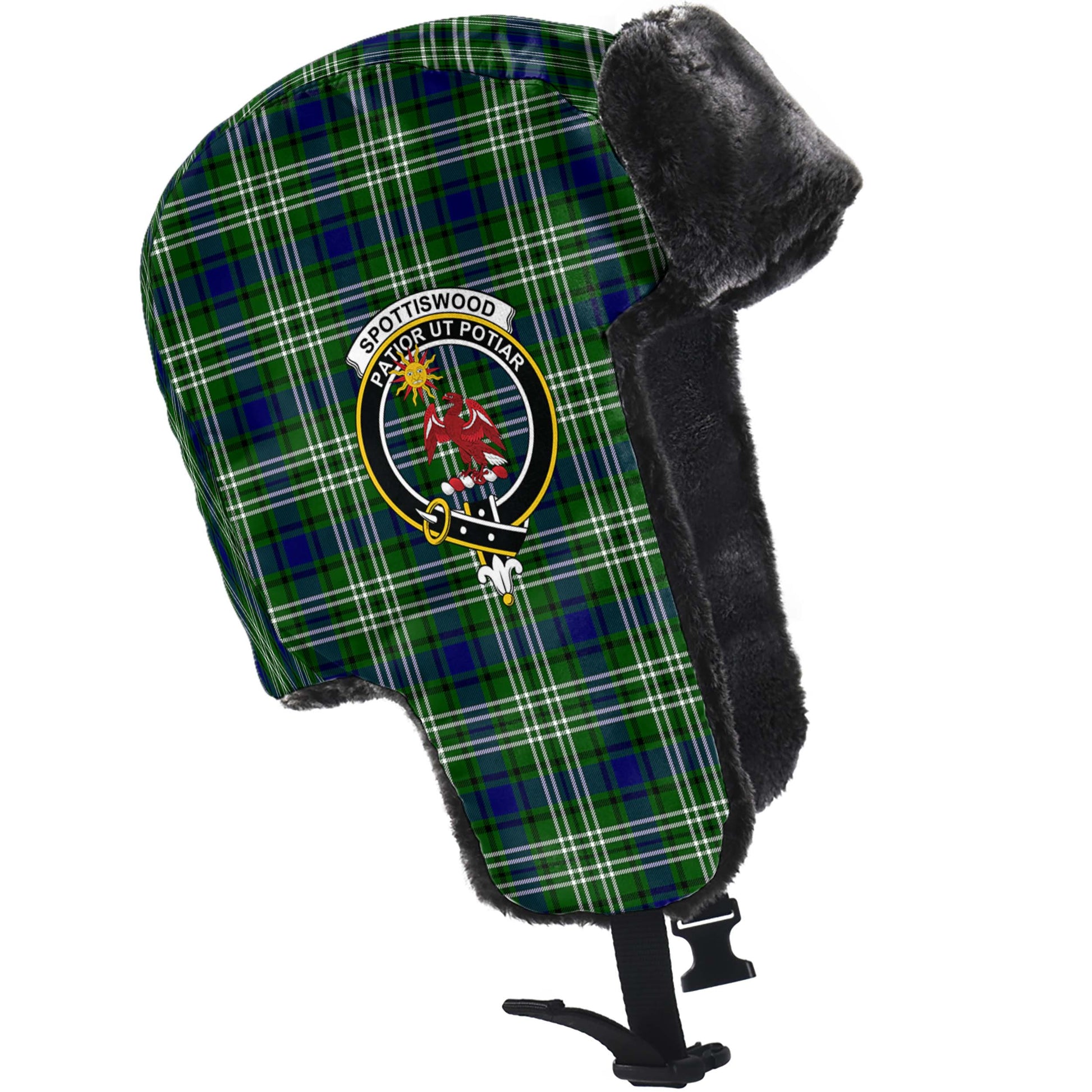 Spottiswood Tartan Winter Trapper Hat with Family Crest - Tartan Vibes Clothing