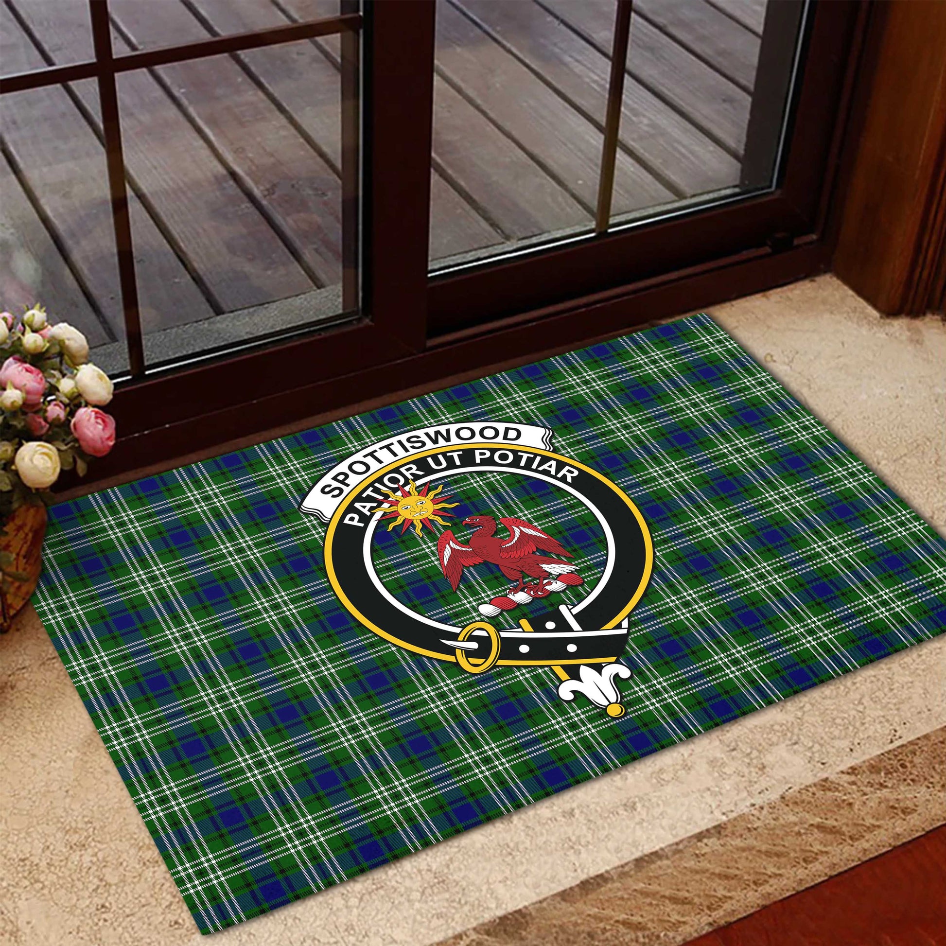 Spottiswood Tartan Rubber Doormat with Family Crest - Tartan Vibes Clothing
