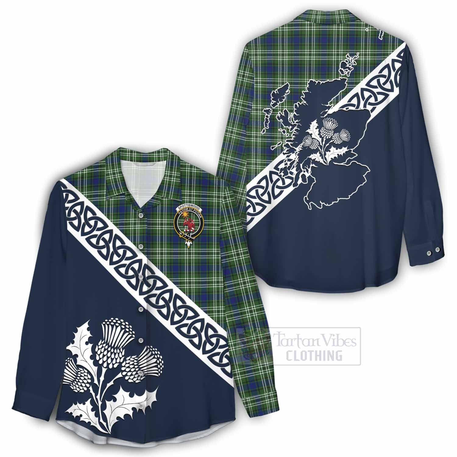 Spottiswood Tartan Women's Casual Shirt Featuring Thistle and Scotland Map - Tartan Vibes Clothing