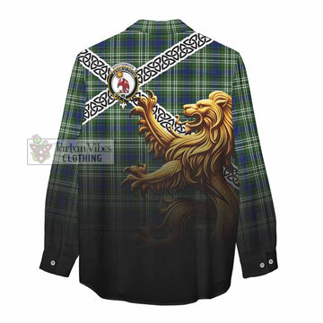 Spottiswood Crest Tartan Women's Casual Shirt with Golden Lion Emblem Celtic Style - Tartan Vibes Clothing
