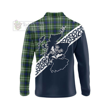 Spottiswood Tartan Long Sleeve Polo Shirt Featuring Thistle and Scotland Map - Tartan Vibes Clothing