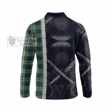 Spottiswood Tartan Long Sleeve Polo Shirt with Family Crest Cross Sword Thistle Celtic Vibes - Tartan Vibes Clothing