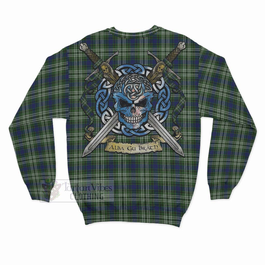 Spottiswood Tartan Sweatshirt with Family Crest Celtic Skull Style - Tartan Vibes Clothing