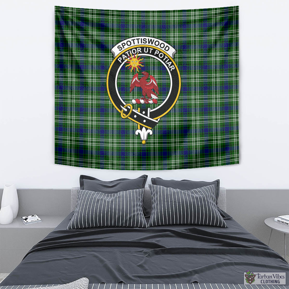 Tartan Vibes Clothing Spottiswood Tartan Tapestry Wall Hanging and Home Decor for Room with Family Crest