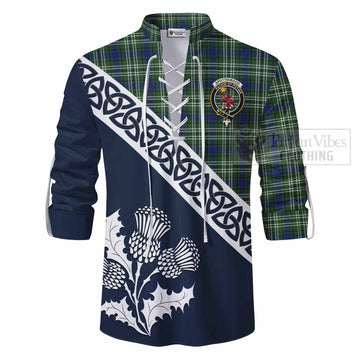 Spottiswood Tartan Ghillie Kilt Shirt Featuring Thistle and Scotland Map - Tartan Vibes Clothing