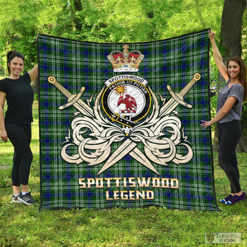 Spottiswood Tartan Quilt with Clan Crest and the Golden Sword of Courageous Legacy - Tartan Vibes Clothing
