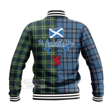 Spottiswood Tartan Baseball Jacket Happy St. Andrew's Day Half Tartan Style - Tartan Vibes Clothing