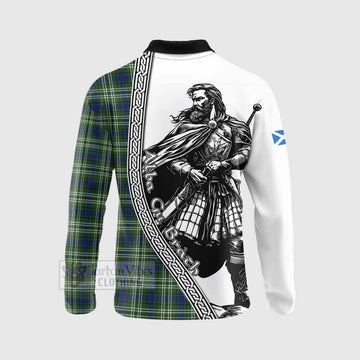 Spottiswood Tartan Clan Crest Long Sleeve Polo Shirt with Highlander Warrior Celtic Style - Tartan Vibes Clothing