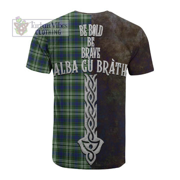 Spottiswood Tartan Family Crest Cotton T-shirt Alba Gu Brath Be Brave Lion Ancient Style