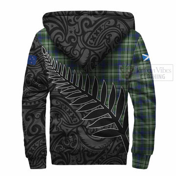 Spottiswood Crest Tartan Sherpa Hoodie with New Zealand Silver Fern Half Style - Tartan Vibes Clothing