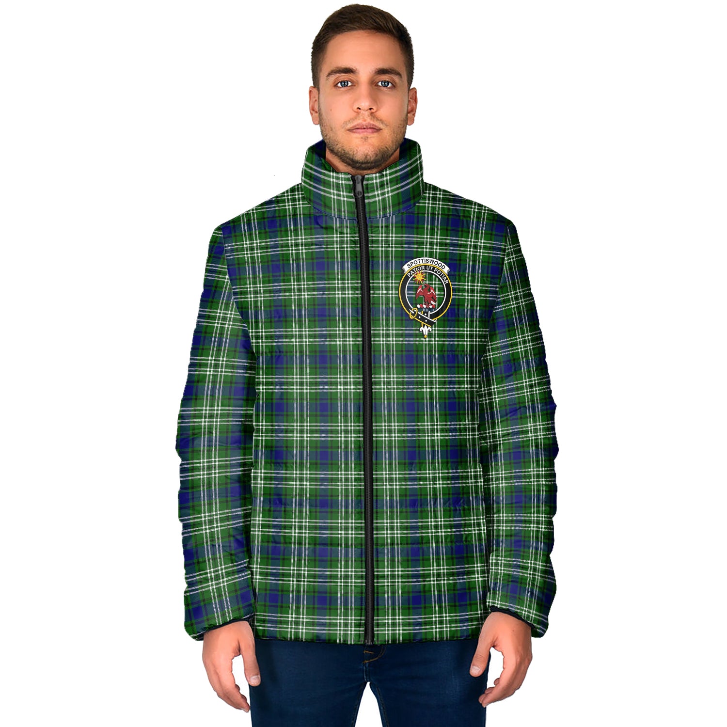 Spottiswood Tartan Padded Jacket with Family Crest - Tartan Vibes Clothing