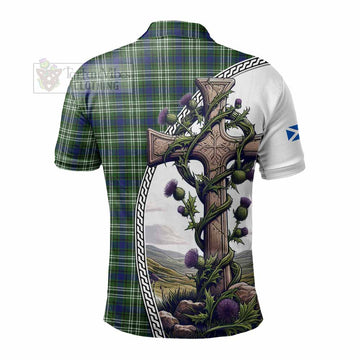 Spottiswood Tartan Polo Shirt with Family Crest and St. Andrew's Cross Accented by Thistle Vines - Tartan Vibes Clothing