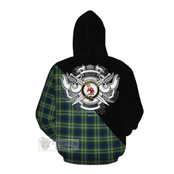 Spottiswood Tartan Cotton Hoodie with Family Crest and Military Logo Style Pullover Hoodie - Tartan Vibes Clothing