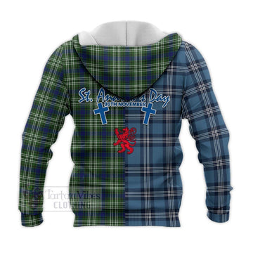 Spottiswood Tartan Knitted Hoodie Happy St. Andrew's Day Half Tartan Style - Tartan Vibes Clothing
