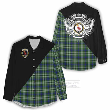Spottiswood Tartan Women's Casual Shirt with Family Crest and Military Logo Style - Tartan Vibes Clothing