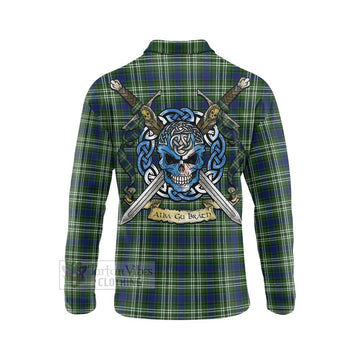 Spottiswood Tartan Long Sleeve Polo Shirt with Family Crest Celtic Skull Style - Tartan Vibes Clothing