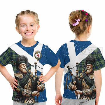 Spottiswood Tartan Kid T-Shirt with Family Crest Scottish Bagpiper Vibes - Tartan Vibes Clothing