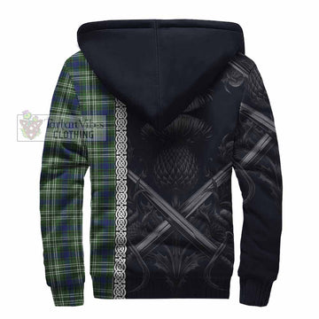 Spottiswood Tartan Sherpa Hoodie with Family Crest Cross Sword Thistle Celtic Vibes - Tartan Vibes Clothing