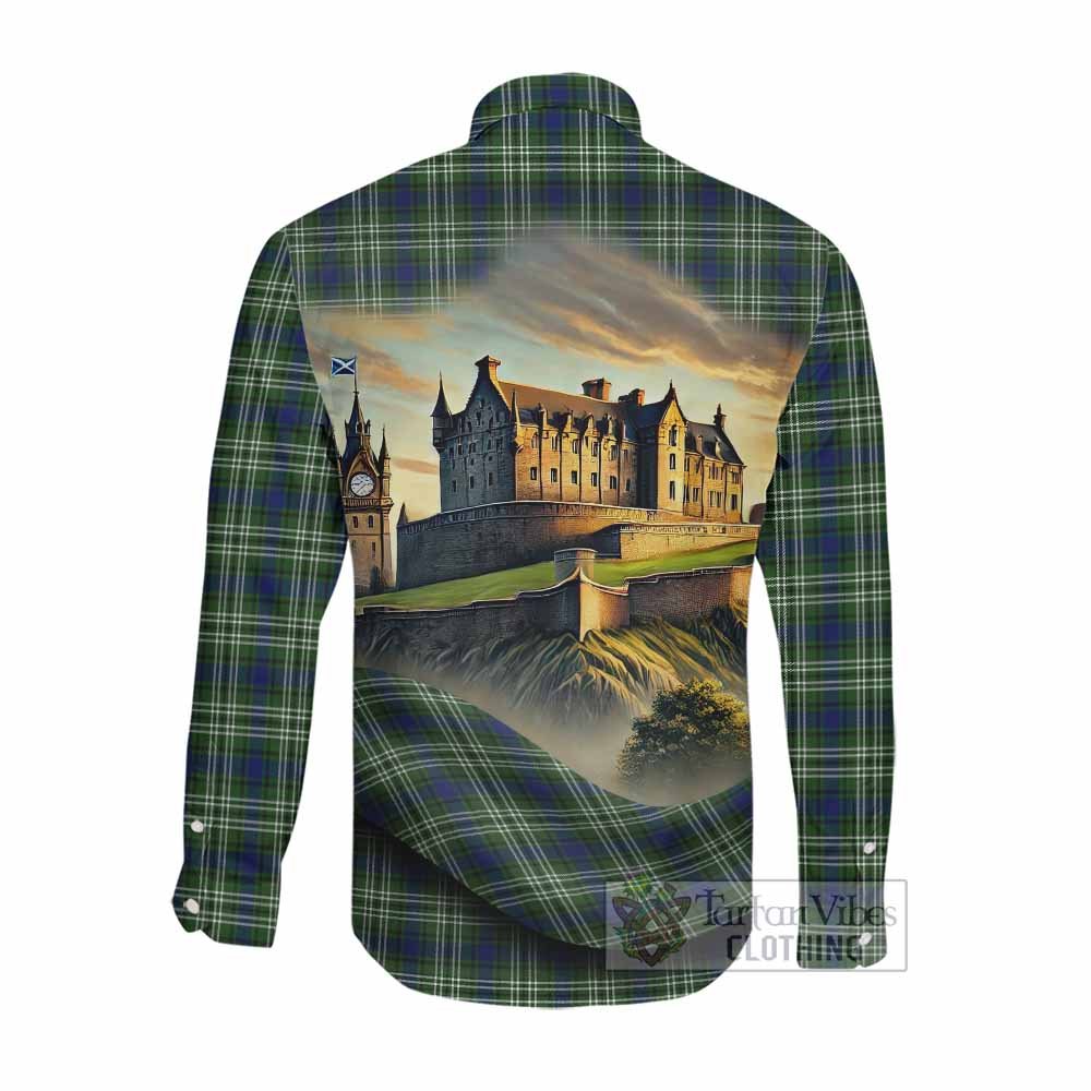 Tartan Vibes Clothing Spottiswood Tartan Family Crest Long Sleeve Button Shirt with Scottish Ancient Castle Style