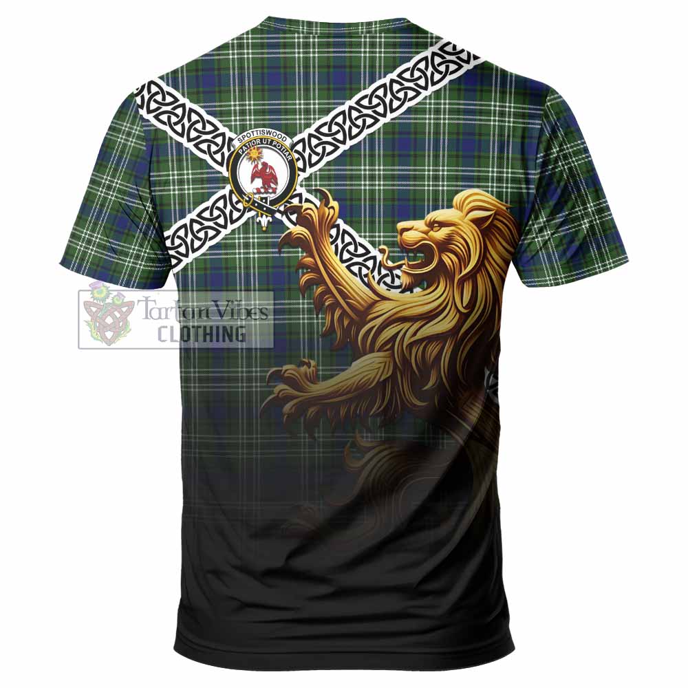 Spottiswood Crest Tartan T-Shirt with Golden Lion Emblem Celtic Style - Tartan Vibes Clothing