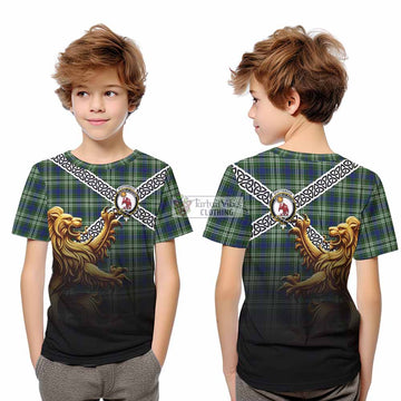 Spottiswood Crest Tartan Kid T-Shirt with Golden Lion Emblem Celtic Style - Tartan Vibes Clothing