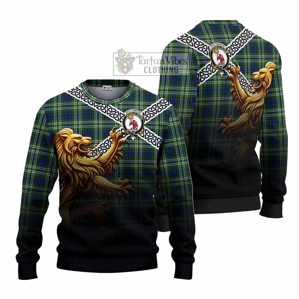 Spottiswood Crest Tartan Knitted Sweater with Golden Lion Emblem Celtic Style - Tartan Vibes Clothing