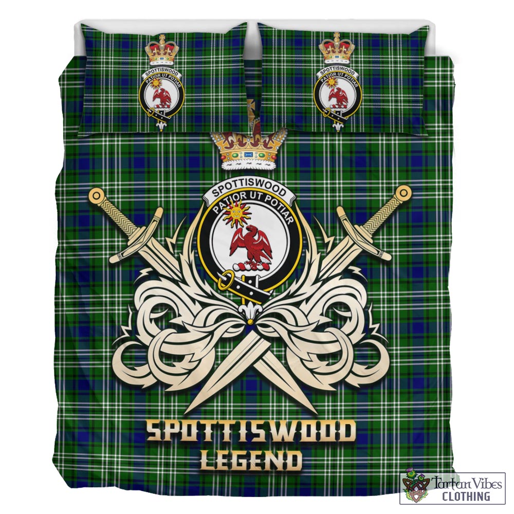 Tartan Vibes Clothing Spottiswood Tartan Bedding Set with Clan Crest and the Golden Sword of Courageous Legacy