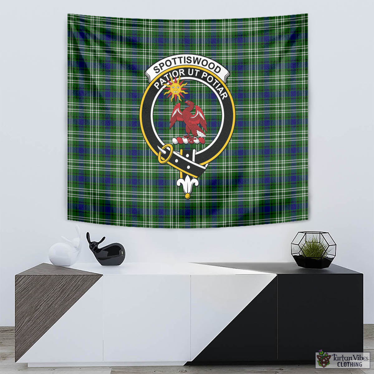 Tartan Vibes Clothing Spottiswood Tartan Tapestry Wall Hanging and Home Decor for Room with Family Crest
