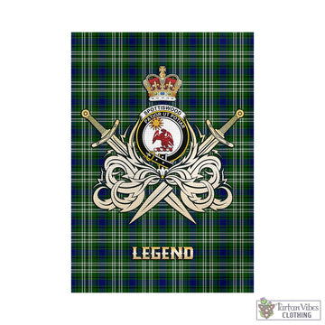 Spottiswood Tartan Garden Flag with Clan Crest and the Golden Sword of Courageous Legacy