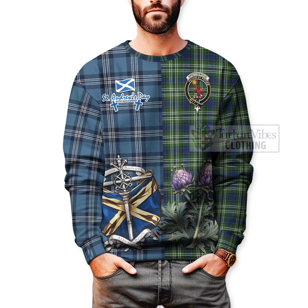 Spottiswood Tartan Sweatshirt Happy St. Andrew's Day Half Tartan Style - Tartan Vibes Clothing