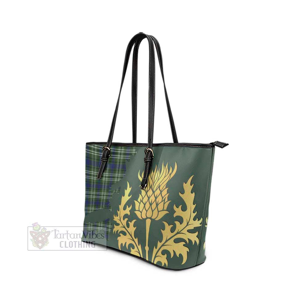 Spottiswood Tartan Leather Tote Bag Gold Thistle Style - Tartan Vibes Clothing