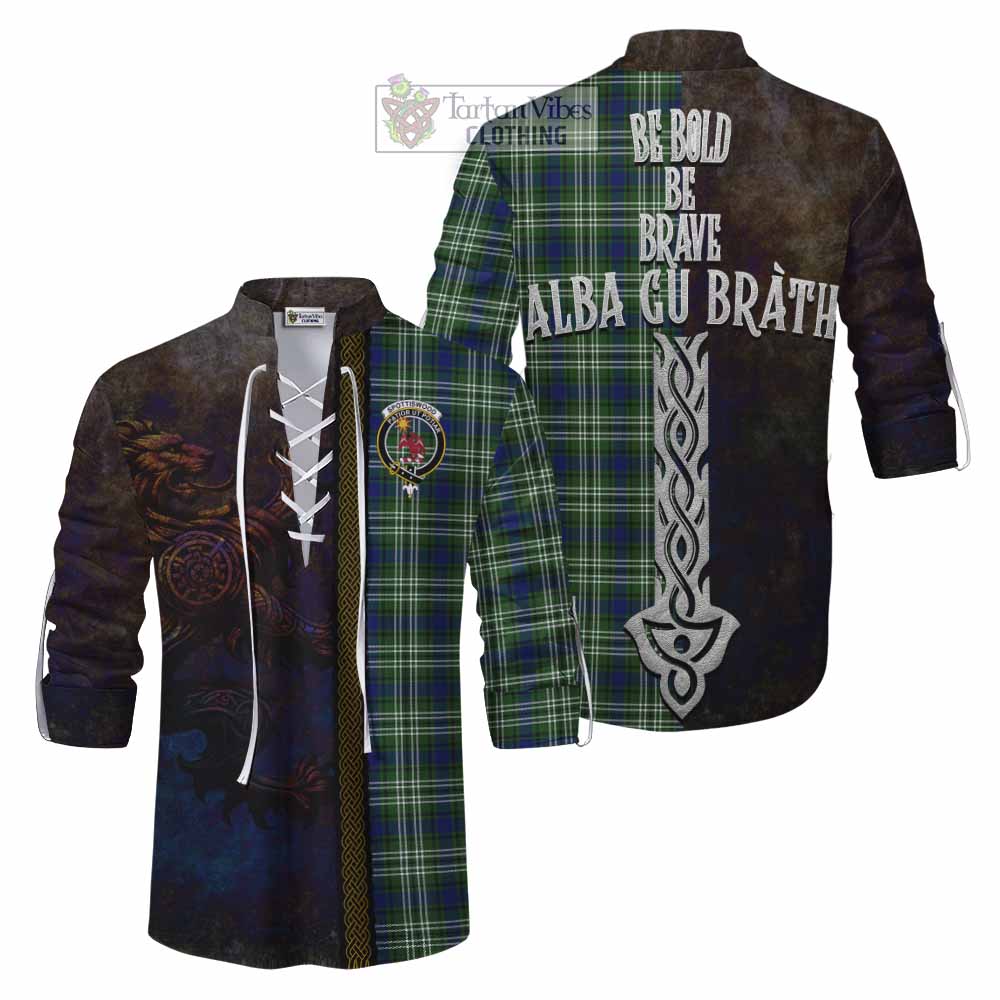 Tartan Vibes Clothing Spottiswood Tartan Family Crest Ghillie Kilt Shirt Alba Gu Brath Be Brave Lion Ancient Style