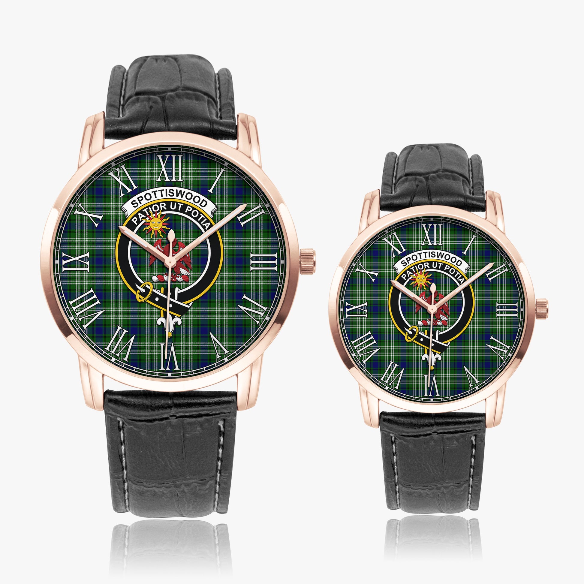 Spottiswood Tartan Family Crest Leather Strap Quartz Watch - Tartan Vibes Clothing