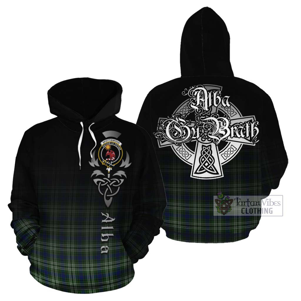 Tartan Vibes Clothing Spottiswood Tartan Cotton Hoodie Featuring Alba Gu Brath Family Crest Celtic Inspired
