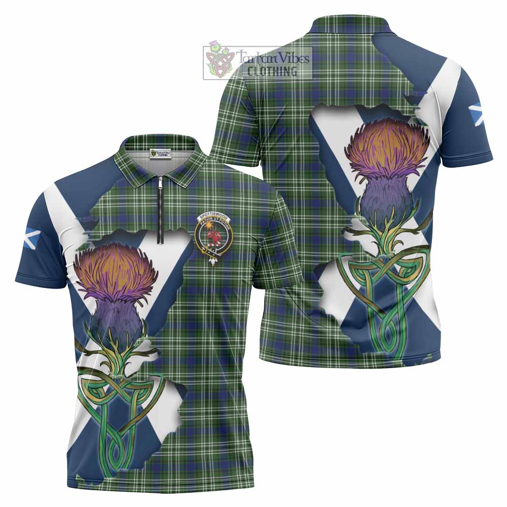 Tartan Vibes Clothing Spottiswood Tartan Family Crest Zipper Polo Shirt Scottish Thistle Celtic Inspired