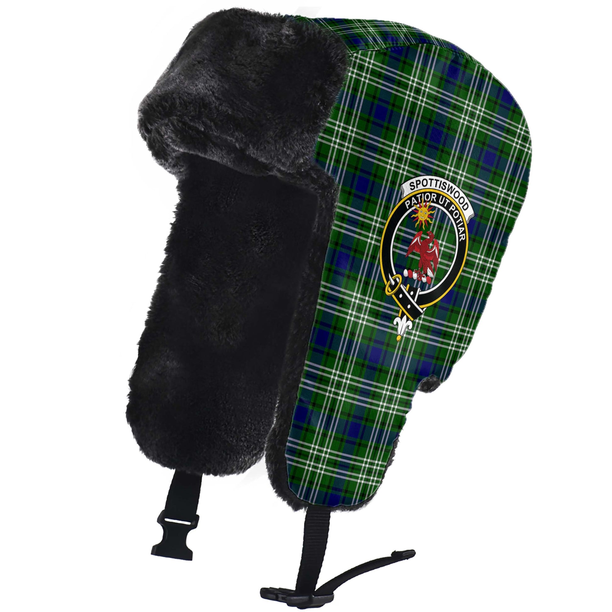 Spottiswood Tartan Winter Trapper Hat with Family Crest - Tartan Vibes Clothing