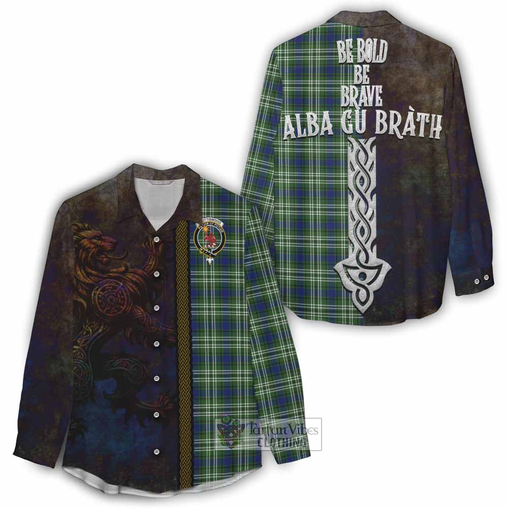 Tartan Vibes Clothing Spottiswood Tartan Family Crest Women's Casual Shirt Alba Gu Brath Be Brave Lion Ancient Style