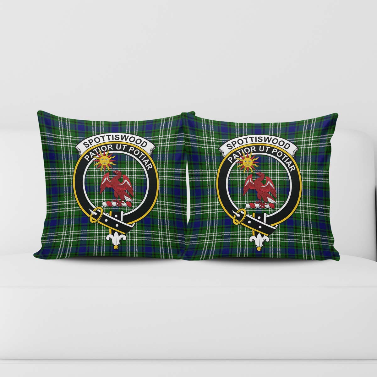 Spottiswood Tartan Pillow Cover with Family Crest - Tartan Vibes Clothing