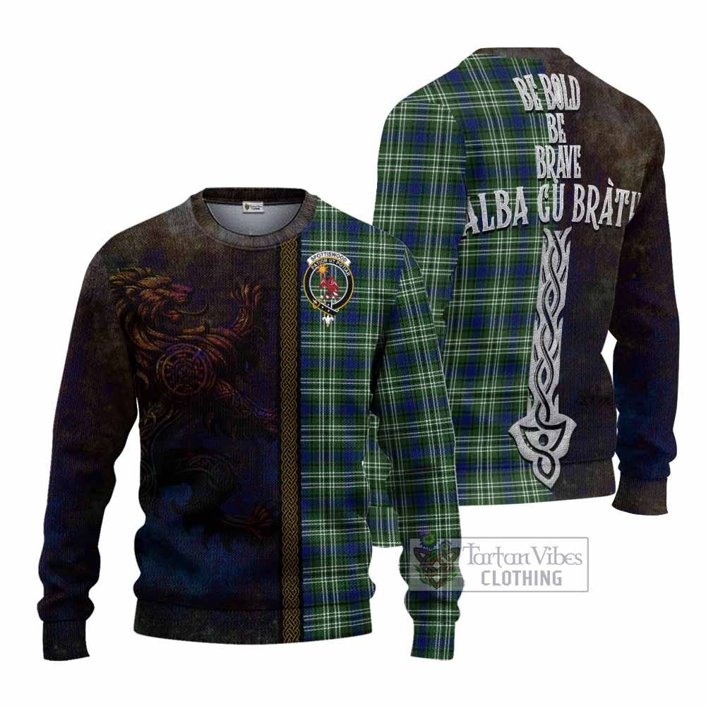 Tartan Vibes Clothing Spottiswood Tartan Family Crest Knitted Sweater Alba Gu Brath Be Brave Lion Ancient Style
