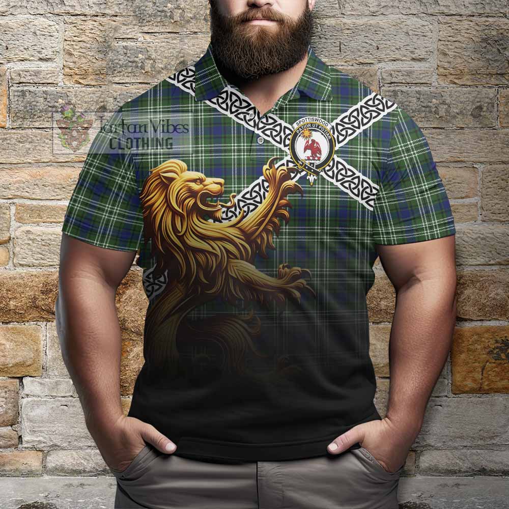 Spottiswood Crest Tartan Polo Shirt with Golden Lion Emblem Celtic Style - Tartan Vibes Clothing