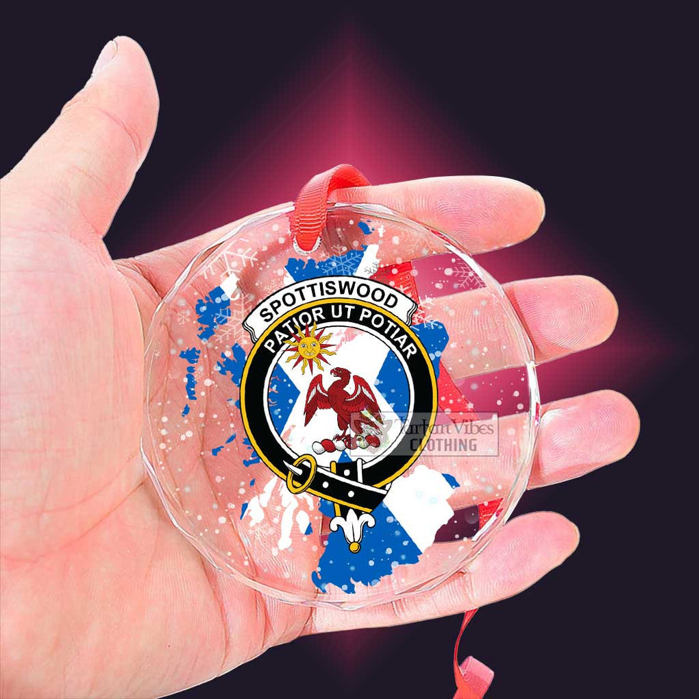 Spottiswood Clan Crest Christmas Glass Ornament with Scotland Map - 2D-tartanvibesclothing