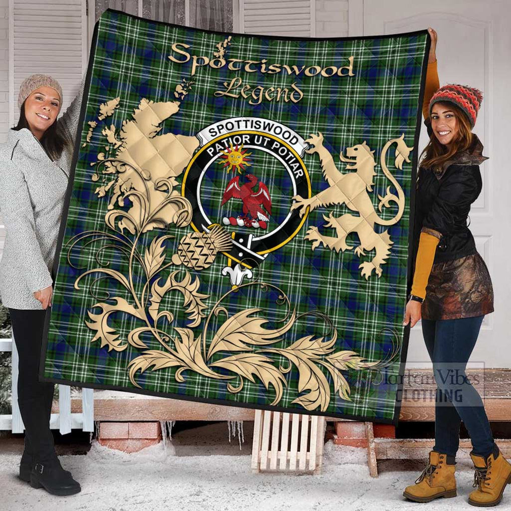 Tartan Vibes Clothing Spottiswood Tartan Quilt with Family Crest and Scottish Symbol Style