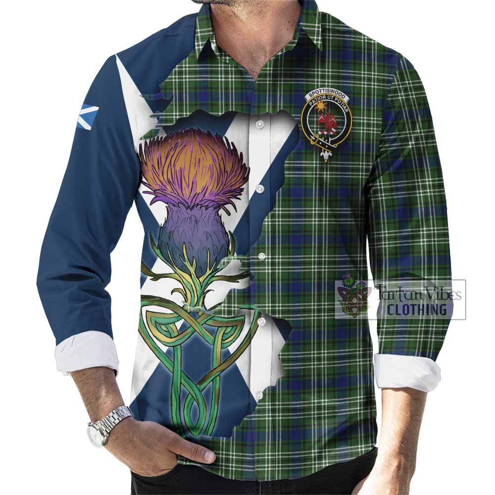 Tartan Vibes Clothing Spottiswood Tartan Family Crest Long Sleeve Button Shirt Scottish Thistle Celtic Inspired