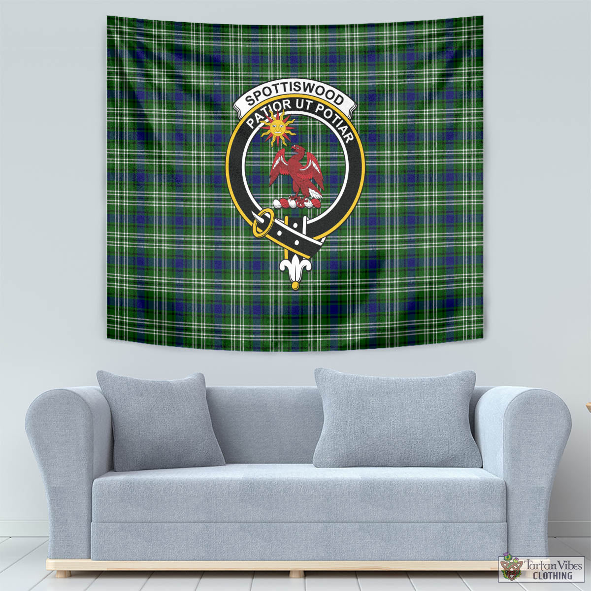 Tartan Vibes Clothing Spottiswood Tartan Tapestry Wall Hanging and Home Decor for Room with Family Crest